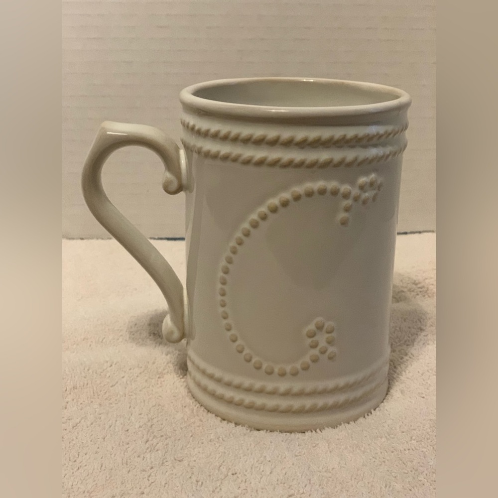 Food Network Stoneware Rope Monogram C Initial Mug Cup | Fontinella White | 14oz